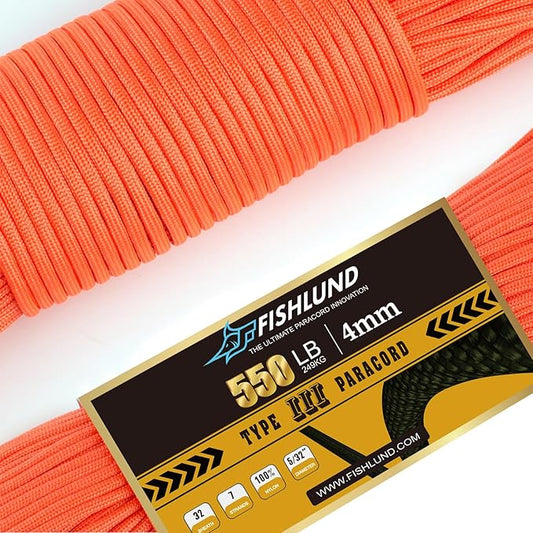 Paracord 550 lb, 7 Strand Paracord Rope 250ft 4mm, Nylon Parachute Cord for Camping, Neon Orange