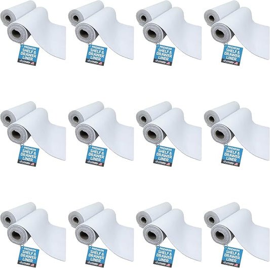 Drymate Premium Luxury Shelf & Drawer Liner, Thick Cushioned Fabric, Non-Adhesive, Absorbent, Waterproof, Slip-Resistant, Liners for Kitchen Cabinets, Cupboards (USA Made)(12”x59”)(24-Pack)(White)