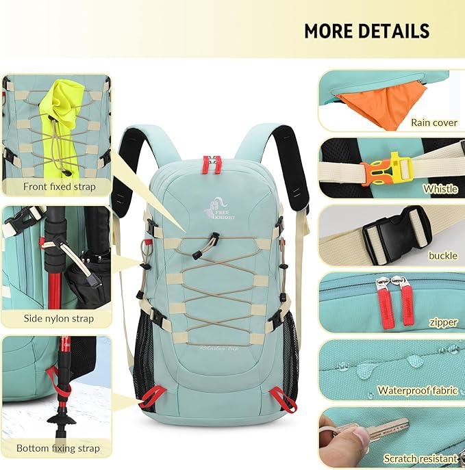 Bseash 40L Waterproof Hiking Camping Backpack with Rain Cover, Outdoor Sport Travel Bag Daypack for Climbing Skiing Cycling (Pink)