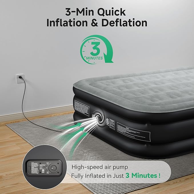 Sebor Air Mattress Full with Built-in Pump 18", Comfortable Self-Inflating Air Mattress with High-Speed Pump, Durable Blow Up Mattress Full with Storage Bag for Guests, Camping, Travel