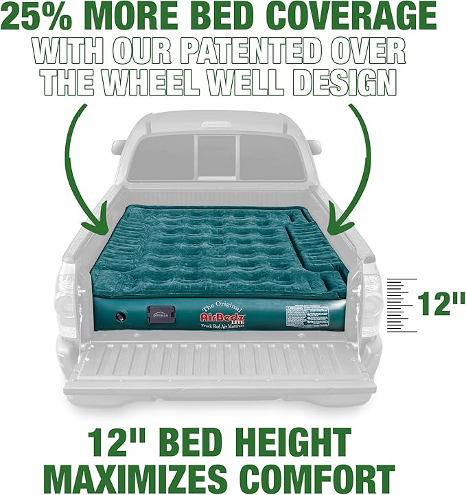Pittman Truck Bed Air Mattress for 6.5 Foot Inflatable Truck Bed Mattress with Built in Pump - Fits Full Size Short Pickups - Blow Up Pickup Matress for Camping Fits F150, Silverado & Tundra - PV202G2