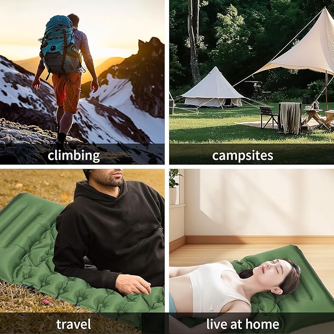 Camping Sleeping Pad,Self Inflating Sleeping Pad with Pillow Built-in Foot Pump, Ultralight Portable Inflatable Sleeping Pads for Outdoor Camping, Backpacking,Hiking,Tents,Includes Carry Bag