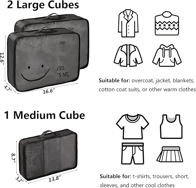 tianzong 7-piece Set Packing Cubes, Travel Bags for Luggage, Packing Organizers with Shoe Bag (Black)