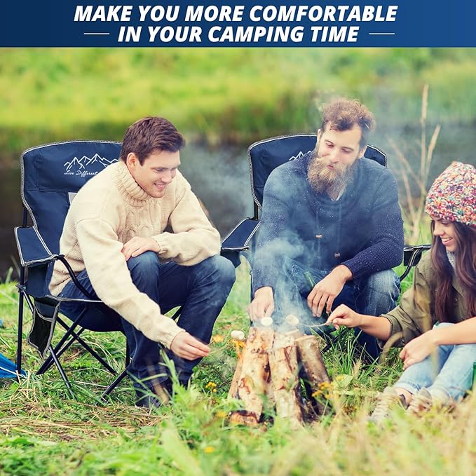 2PCS Mesh Folding Camping Chairs, Oversized Portable Outdoor Chairs, Weight Capacity 325 lbs with Cup Holder, Storage Pocket, Carry Bag Blue