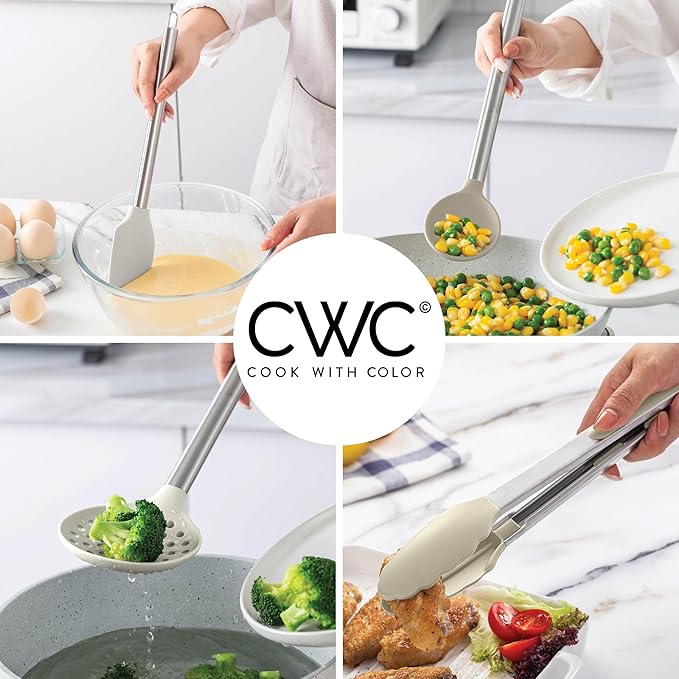 COOK WITH COLOR Silicone Cooking Utensils, Kitchen Utensil Set, Easy to Clean Silicone Kitchen Utensils, Cooking Utensils for Nonstick Cookware, Kitchen Gadgets Set, 10 Pieces, Brown