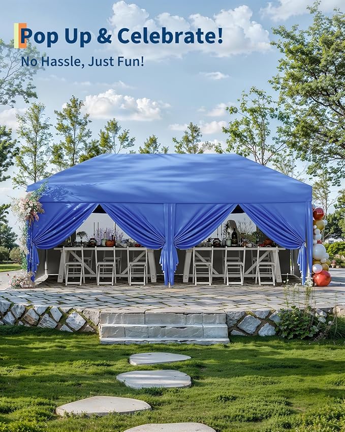 10x20 Pop Up Canopy Tent Outdoor Canopy with 6 Removable Sidewalls One-Person Set Up Heavy Duty Commercial Instant Tent Shelter-Blue