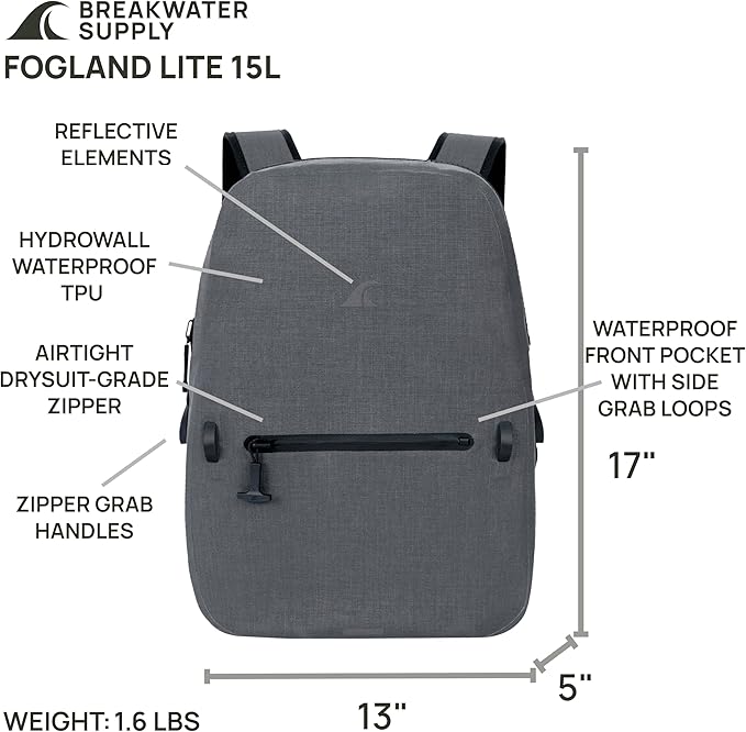 Breakwater Supply™ Fogland Waterproof IP68 Submersible Backpack with Airtight Zippers | Laptop Travel Outdoors | 25L 20L 15L | 100% Waterproof, Submersible, Airtight Zippers, Travel Outdoors
