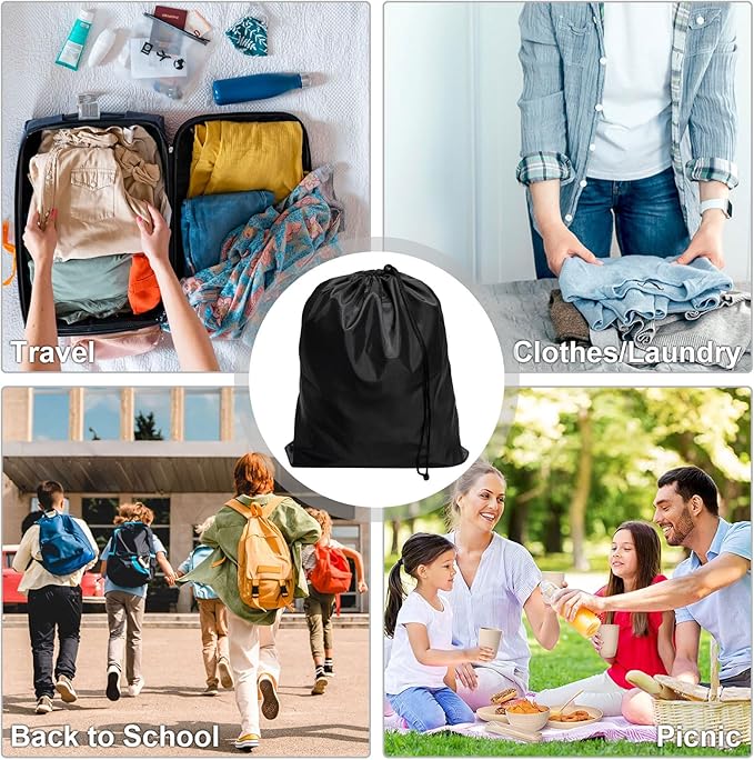HIIXHC 8-Pack Drawstring Bags with Toggle, Durable Nylon Backpack, Cinch Sack and Ditty Pouch for Gym, Sports, Travel, and Daily Use (Black, 8 x 11 Inch)