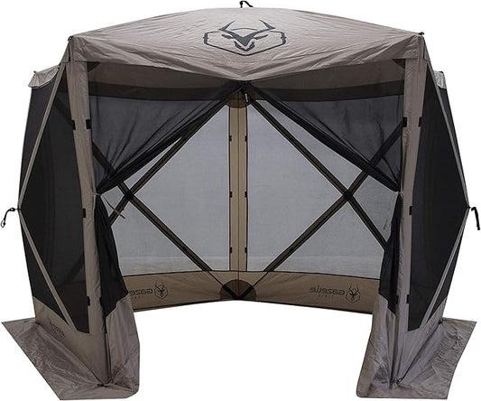 Gazelle Tents™, G5 5-Sided Portable Gazebo, Easy Pop-Up Hub Screen Tent, Durable, TriTech Mesh, Waterproof, UV Resistant, 4-Person & Table, Desert Sand, 85" x 115" x 106", GG502DS