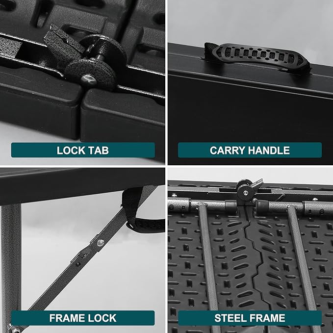 4ft Table, Adjustable Height Table with Foldable, Easy to Carry, for Family Gatherings, Outdoor Gatherings, Indoor