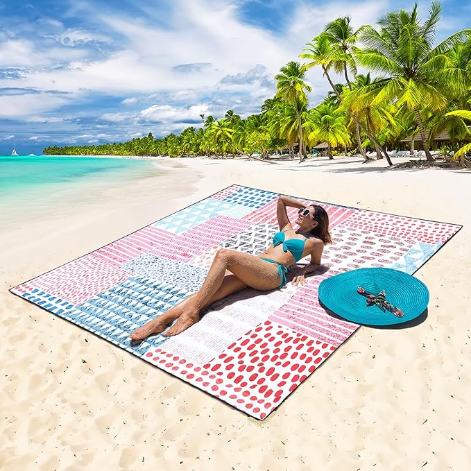 Beach Blanket Waterproof Sandproof Extra Large Beach Mat 79" X 83"/120"x108"for 1-8 Adults Quick Drying Durable Outdoor Picnic Mat for Beach Travel Camping Hiking