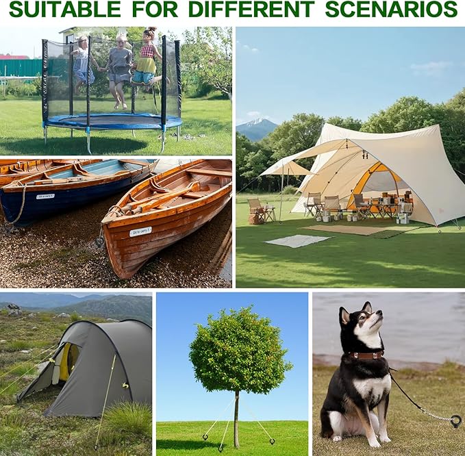 18-Inch Ground Anchors Screw In Heavy Duty, 4 Pack Trampoline Anchors & Stakes High Wind With Wrenches And Straps, Earth Anchors Kit For Swing Sets, Sheds, Camping Tent, Canopies, Mobile Home