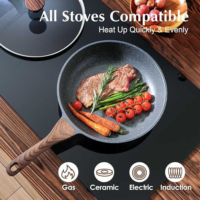 SENSARTE Nonstick Frying Pan Skillet with Lid, Omelet Pan with Cover, Healthy Cooking Chef's Pan, Kitchen Cooking Pan, Free of Intentionally Added PFOA/PFOS (12.5inch + Glass Lid)