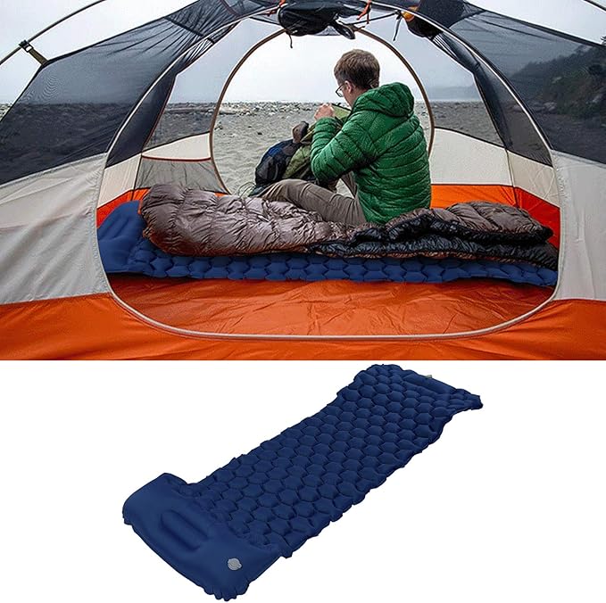 Inflatable Camping Sleeping Pad Mat, Ultra Lightweight Air Cushion Mattress for Tent Hiking Travel, 2 Way Valve Design with 40D Nylon Fabric and TPU Laminate, Compact Foldable (Navy Blue)