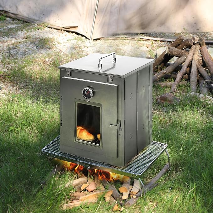 REDCAMP 16" H Foldable Camping Oven with Storage Handbag,Stainless Steel Portable Camping Stove for Baking Cinnamon Rolls, Breads and Muffins with Wood Burning Fire,Propane Stoves,Campers,Baking BBQ