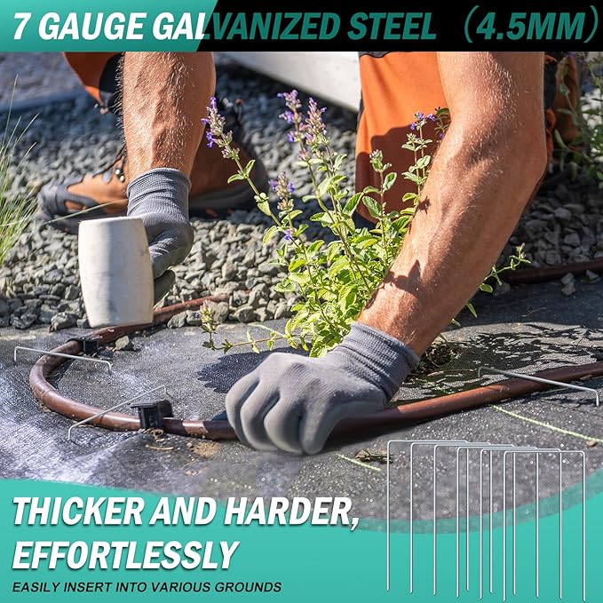 30 Pack Heavy Duty Wide Landscape Staples, 7 Gauge Galvanized Steel Turf Stakes Garden Stakes Bulk, U Type Anchor for Grass, Securing Weed Barrier Fabric, Pipes, Sod (12"x6")