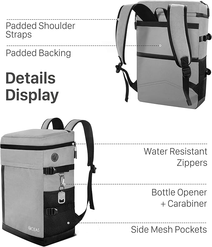 Oceas Cooler Backpack Insulated Waterproof - 40 Can Soft Backpack Coolers Insulated Leak Proof - Waterproof Lining Keeps Lunch, Beer & Ice Cold for 16 Hours - Travel Back Pack Cooler for Women & Men