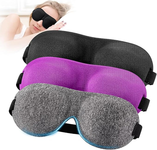 YIVIEW Sleep Mask for Back and Side Sleeper Pack of 3, 100% Light Blocking 3D Eye Masks for Sleeping, Lightweight & Breathable Eye Cover for Women Men, Zero Pressure Night Blindfold