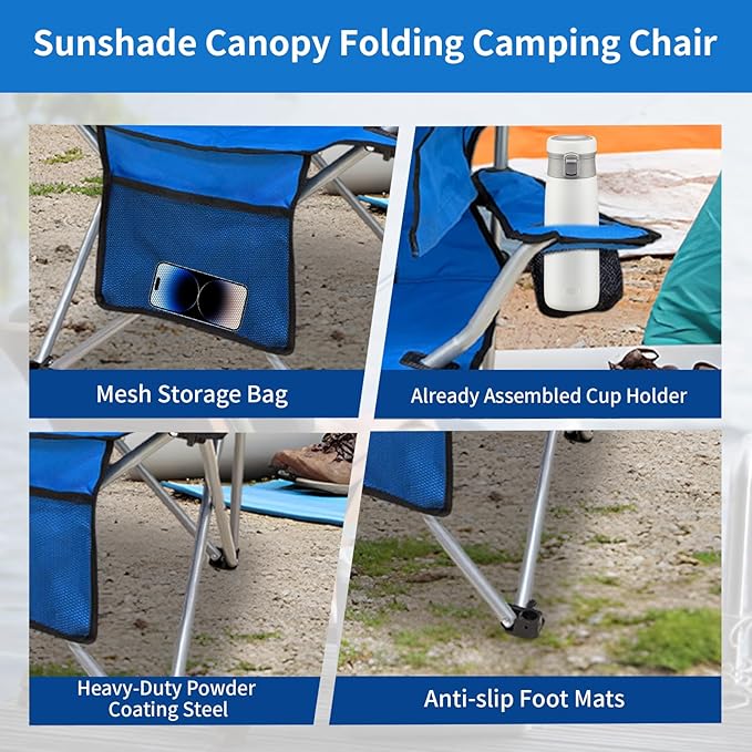 Portable Folding Camping Chair - Lightweight, Durable Outdoor Chair for Camping, Fishing, Beach, Lawn, and More - Comfortable Folding Chairs for Outside Activities (Blue)