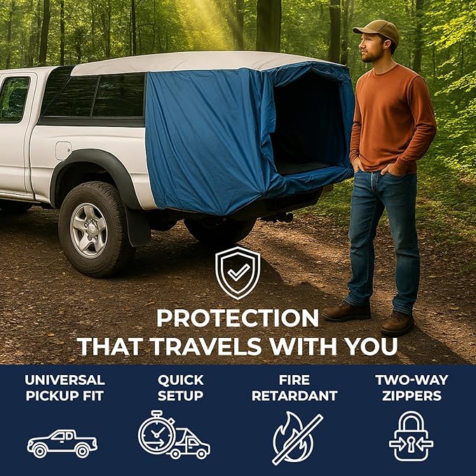Truck Bed Tent for Caps– Fits Ford F-150, Chevy Silverado, Toyota Tundra, Tacoma (2005+), Tailgate ≥ 58" – Converts Truck with Cap into Camping Tent