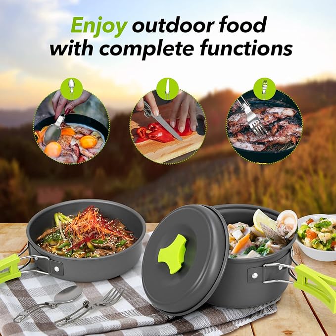 15pcs Camping Cookware Mess Kit,Non-Stick Lightweight Pots Set Portable Outdoor Cookware for Camping Backpacking Hiking Outdoor Cooking and Picnic
