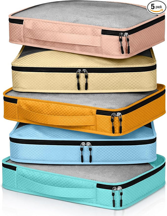 5 Pcs Packing Cubes for Suitcase Large Travel Cubes Carry on Luggage Organizer Bags for Clothes Accessories(M,Pastel)