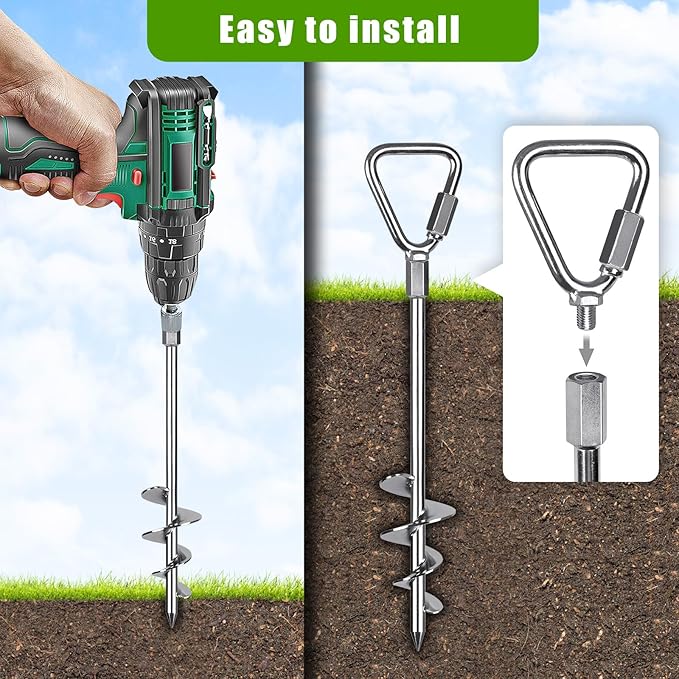 17'' Trampoline Tent Stakes, Fully Welded Ground Anchors Screw In, Metal Stake for Ground, Stakes for Inflatables, Shed Anchor Kit, Earth Anchors, Trampoline Anchors High Wind Heavy Duty, 4Pack