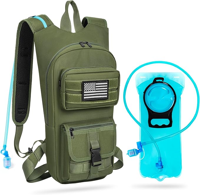 Hydration Backpack, Tactical Molle Water with 2L TPU Water Bladder, for Men Women Lightweight Water Backpack, Hydration Pack for Hiking, Biking, Climbing and Hunting, Military Green