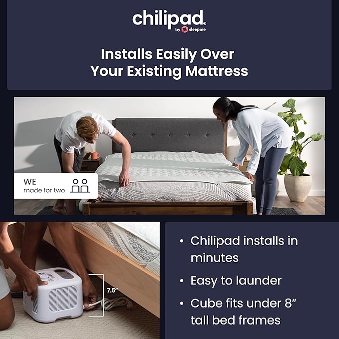 Chilipad Cube Bed Cooling System - Cooling & Heating Mattress Topper, Dual Zone Individual Bed Temperature, Cool Sleep Enhancement, Temp Range of 60-115°F, WE King Bedsize (76"W x 80"L), Model: CP515