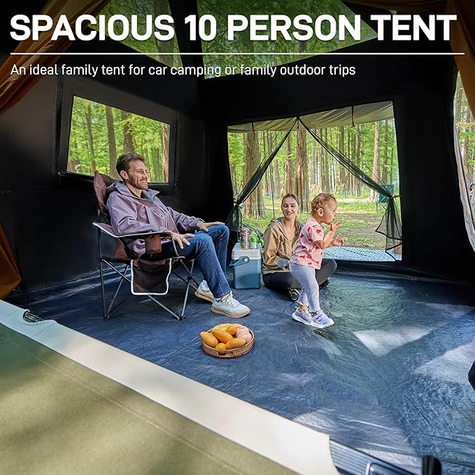 EVER ADVANCED 10 Person Camping Blackout Design Tent, Multi Room Tent for Family, Large Tents with Rainfly and Carry Bag, 2 Doors, Water-Resistant, 14ft x 10ft x 84in