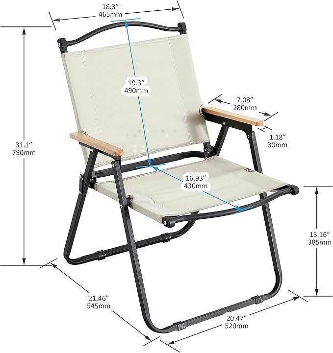 Camping Chairs,2-Piece Folding Outdoor Chair for Indoor,Outdoor Camping,Picnics,Beach,Backyard,BBQ,Party,Patio,Beige (2)