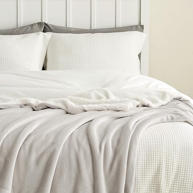 Bedsure GentleSoft Sherpa Fleece Blankets King Size for Bed - Thick and Warm, Soft Fuzzy Plush King Blanket for Winter, Linen, 108x90 Inches