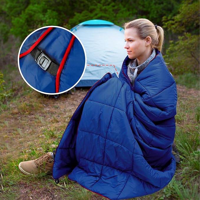 Outdoor Puffy Camping Blanket, Lightweight Down Alternative Puffy Printed Camping Large Ultra Warm Hammock Top Quilt Waterproof Blanket for Traveling Picnic Beach Party Cold Weather (Navy)