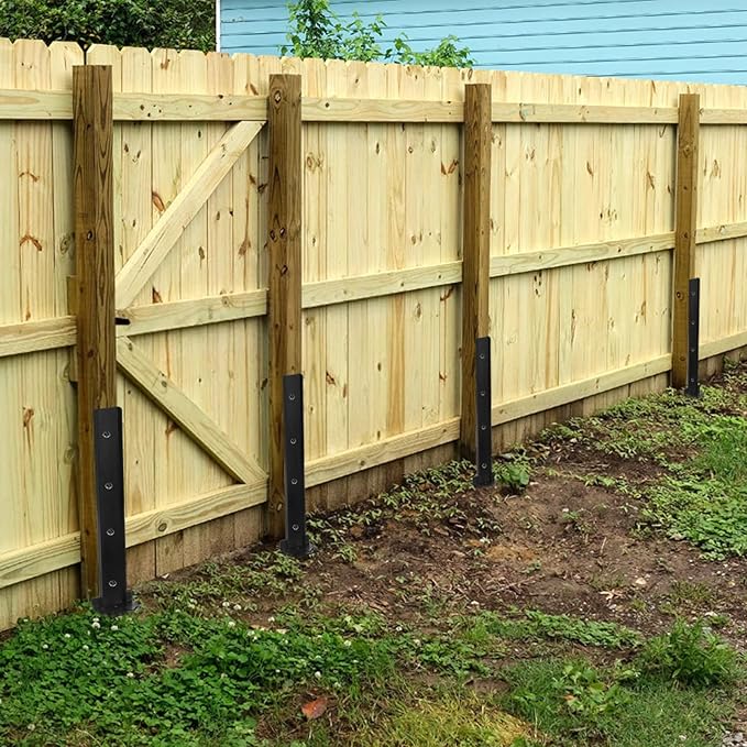 TOPZEA 2 Pack Fence Post Repair Kit, Heavy Duty Steel Stabilizer Stakes, Ground Anchors Spike to Fix Leaning/Tilted/Broken Wood Posts, Metal Support for Garden & Yard Fencing, Black