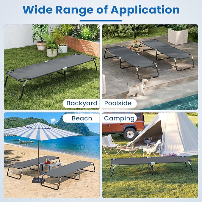 GYMAX Folding Camping Cot 2 Pack, Portable Ultralight Compact Sleeping Cot Bed for Adults with Oxford Fabric, for Outdoor Travel Backpacking Hiking Patio Home Office, 330LBS (2, Grey)