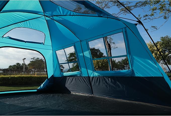 KTT Extra Large Tent 12 Person(A),Awning Family Cabin Tents,2 Rooms,4 Doors and 4 Windows with Mesh,Straight Wall,Waterproof,Double Layer,Big Tent for Outdoor,Picnic,Camping,Family Gathering。