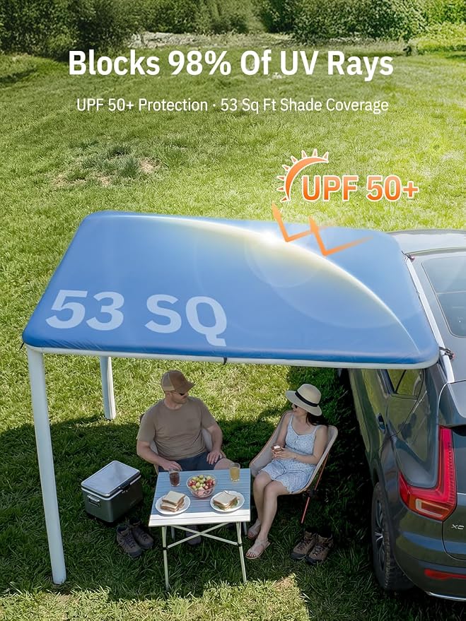Niphean Car Awning for SUV, Truck & Van, 2-Min Quick Setup Vehicle Awning, No Roof Rack Required, Inflatable Rooftop Camping Sun Shade 8.2’ x 6.5’, Waterproof UV50+, Durable & Wind-Resistant