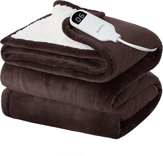 Bedsure Electric Blanket Twin - Soft Flannel Heated Blanket, Fast Heating with 10 Time Settings & 6 Heat Settings, Warm Gift for Grandma (62x84 inches, Brown)