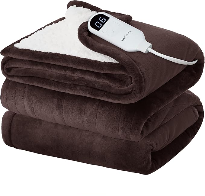 Bedsure Electric Blanket Full Size - Soft Flannel Heated Blanket, Fast Heating with 10 Time Settings & 6 Heat Settings, Warm Gift for Grandma (72x84 inches, Brown)