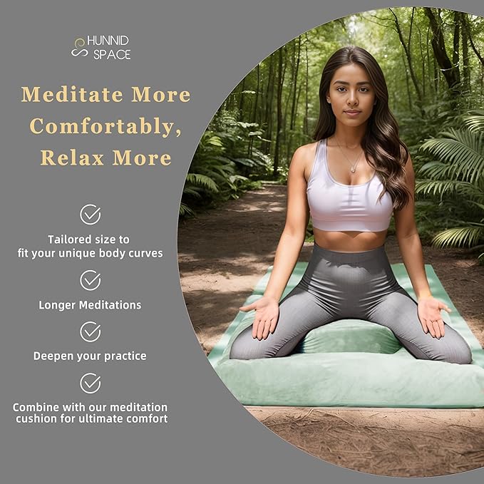 Meditation Zafu Cushion Set with Buckwheat Hulls & Memory Foam - Ergonomic Support for Yoga & Sitting - Removable Machine-Washable Luxury Velvet Cover - for Adults and Kids (Sage Green)