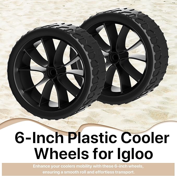 LBB-Parts 6 Inch Cooler Wheels,Compatible with Most Igloo Coolers,Fits Yukon 90 QT,Glide 110 QT,Ice Cube 58 QT/60 QT,Maxcold Latitude 62 QT etc,6'' Cooler Replacement Wheels kit