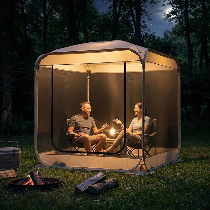 TABU Pop Up Screen House Tent, 6x6 FT Screen Room Canopy with Mosquito Mesh, Instant UV Resistant Shelter with Carry Bag, for 2-4 Person, Backyard, Sports, Hiking, Beige