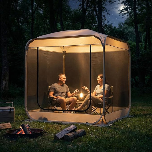 TABU Pop Up Screen House Tent, 6x6 FT Screen Room Canopy with Mosquito Mesh, Instant UV Resistant Shelter with Carry Bag, for 2-4 Person, Backyard, Sports, Hiking, Beige