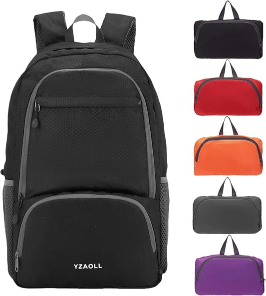 YZAOLL 30L Hiking Backpack Lightweight Day Packs, Packable Backpack for Women Men Travel Camping Vacation,Black