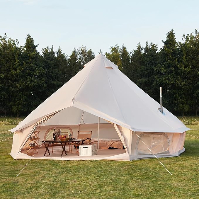 Bell Tent for Family Camping, 9.8/13.1/16.4 FT Yurt Tent with Stove Jack, 4 Season Oxford Tents for Outdoor Party, Hot Tent Shelter Fits 3-4 People