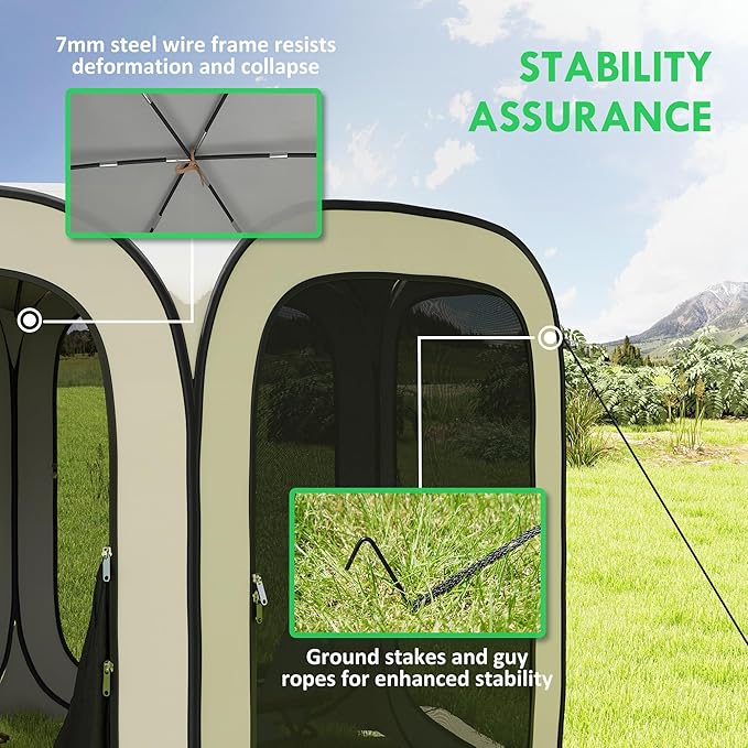 Outsunny 11 x 11ft Pop Up Screen Tent, Portable Camping Gazebo Canopy Screen House with UPF50+ Oxford Cloth and Carry Bag for Patio, Backyard, Deck and Outdoor Activities