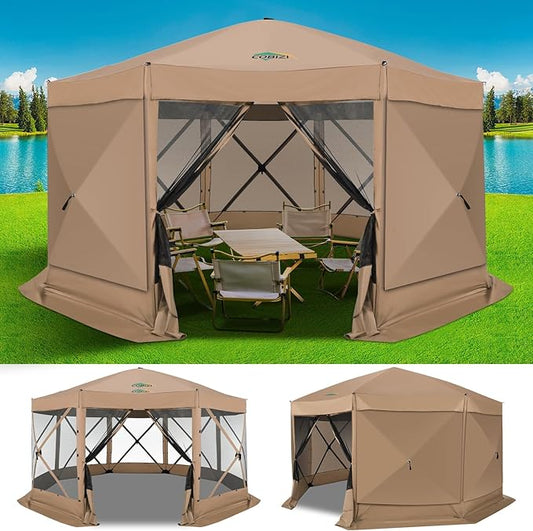 COBIZI 15x15 FT Pop Up Gazebo - Canopy Tent, Large Gazebos On Clearance with Sidewalls,carpas para Patio,Screened in Gazebo,Portable Screen Tents for 12-15 Persons Outdoor Camping, Backyard, Khaki