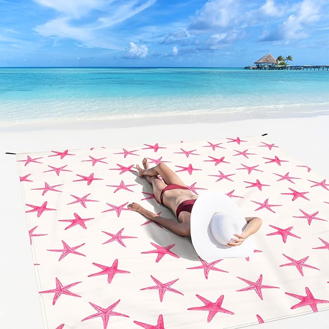 Beach Blanket, Waterproof Sandproof Beach Mat with 4 Stakes & 4 Pockets, 78''×86'' Large Compact Lightweight Sand Free Outdoor Essentials for Beach, Picnic, Travel, Camping