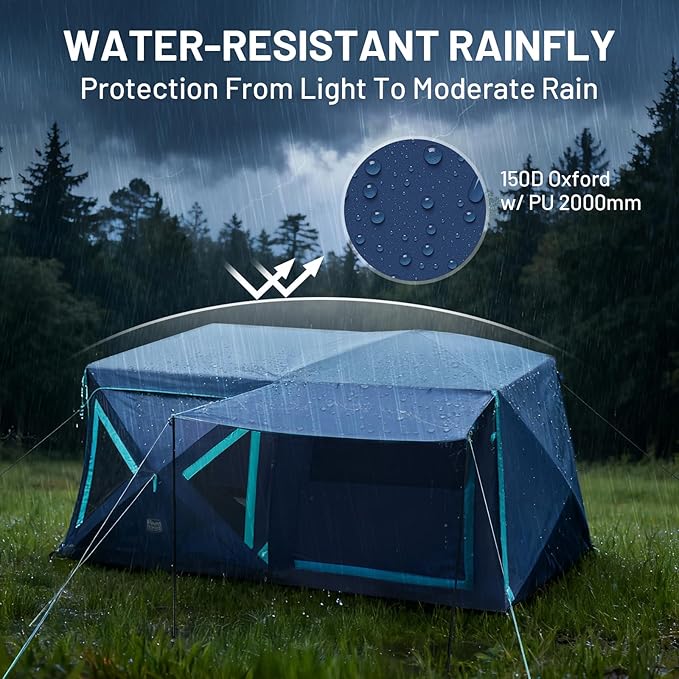 TIMBER RIDGE 4/6/8 Person Instant Pop Up Cabin Tent, Easy 60 Second Setup, Weather Resistant Camping Family Hub Tent with Rain Fly and Carry Bag for Outdoor Camping & Overlanding