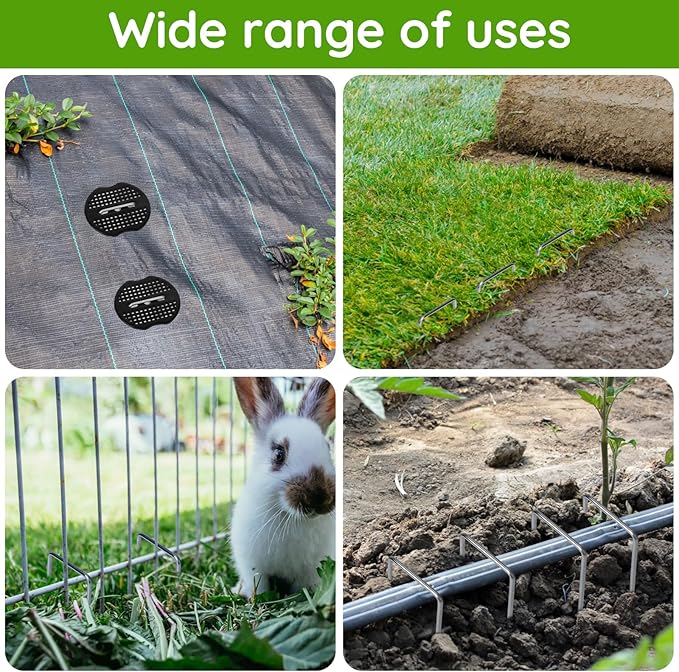 Greaner 6 Inch Garden Stakes, 60PCS U-Shaped Landscape Fabric Pins, Stakes Staples Kit with Pick Hook and Gasket Kit for Ground Weed Fabric Barrier, Orchard, Yard, Tents, Turf